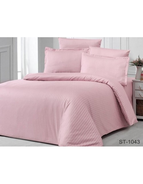 Двоспальний комплект постільної білизни однотонна рожевого кольору, Сатин страйп