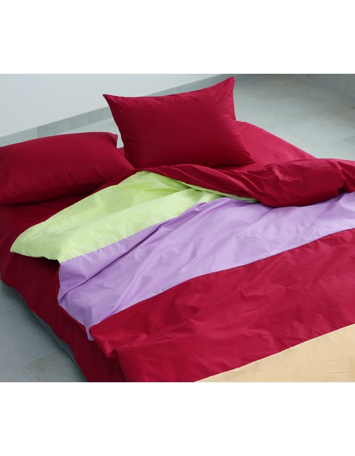 Двухспальный комплект постельного белья в полоску бордового цвета, Поплин