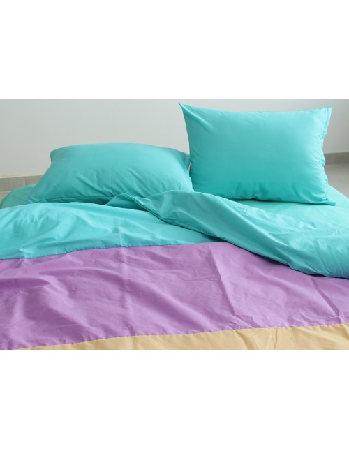 Двухспальный комплект постельного белья в полоску мятного цвета, Поплин