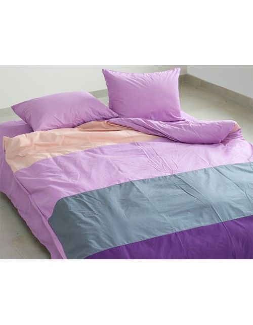 Двухспальный комплект постельного белья в полоску сиреневого цвета, Поплин