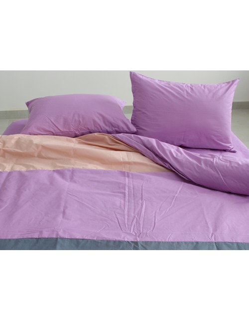 Двухспальный комплект постельного белья в полоску сиреневого цвета, Поплин