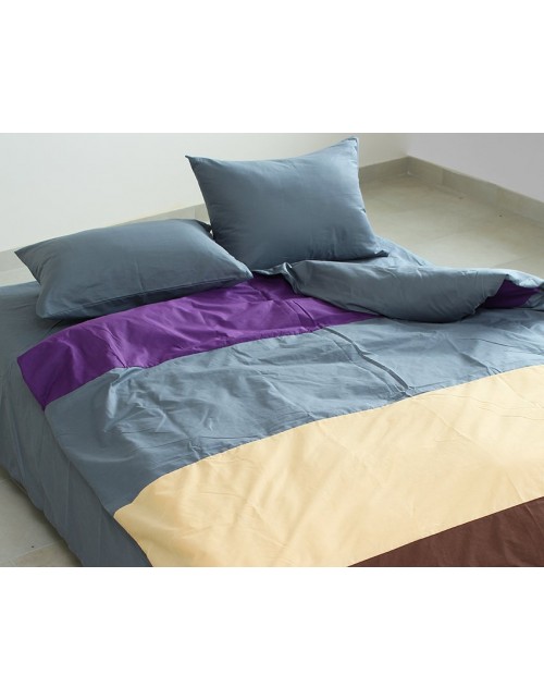 Двухспальный комплект постельного белья в полоску серого цвета, Поплин