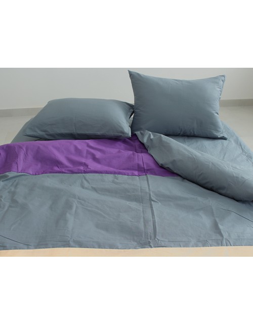 Двухспальный комплект постельного белья в полоску серого цвета, Поплин