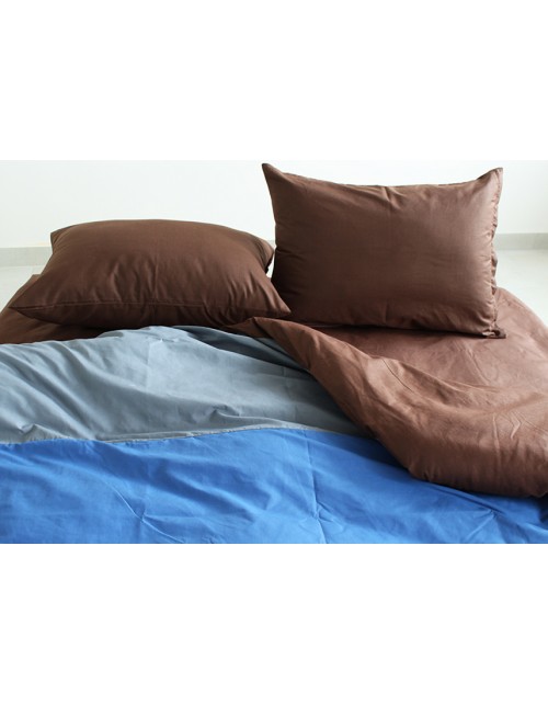 Двоспальний комплект постільної білизни у смужку коричневого кольору, Поплін