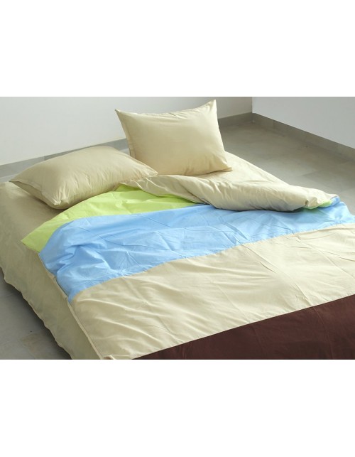 Двоспальний комплект постільної білизни у смужку молочного кольору, Поплін