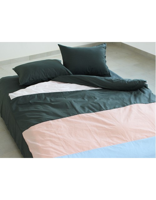 Двоспальний комплект постільної білизни у смужку темно-зеленого кольору, Поплін