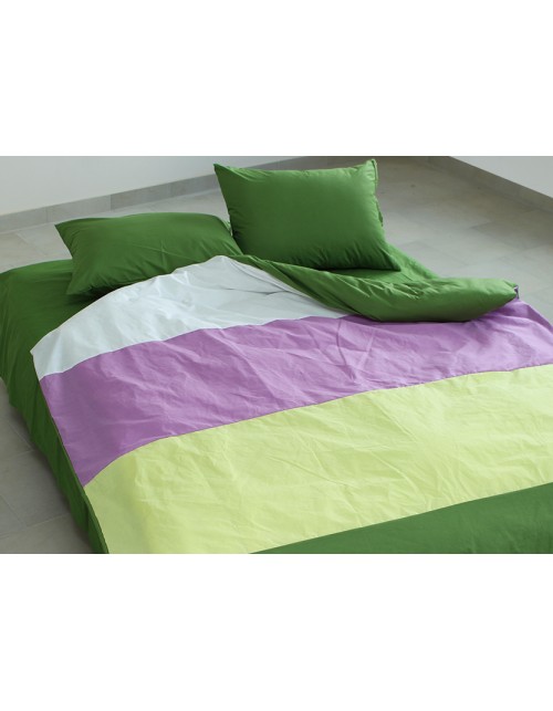 Двоспальний комплект постільної білизни у смужку зеленого кольору, Поплін