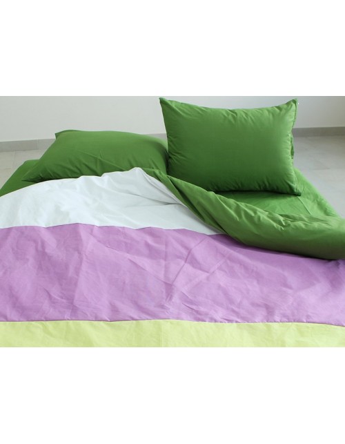 Двоспальний комплект постільної білизни у смужку зеленого кольору, Поплін