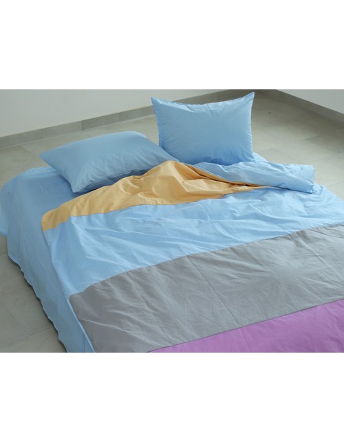 Двоспальний комплект постільної білизни у смужку блакитного кольору, Поплін
