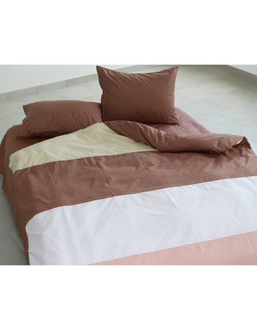 Двоспальний комплект постільної білизни у смужку коричневого кольору, Поплін
