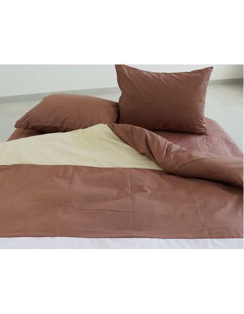 Двоспальний комплект постільної білизни у смужку коричневого кольору, Поплін