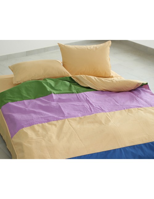 Двоспальний комплект постільної білизни у смужку персикового кольору, Поплін