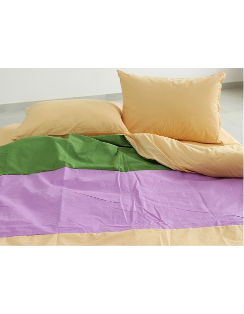 Двоспальний комплект постільної білизни у смужку персикового кольору, Поплін