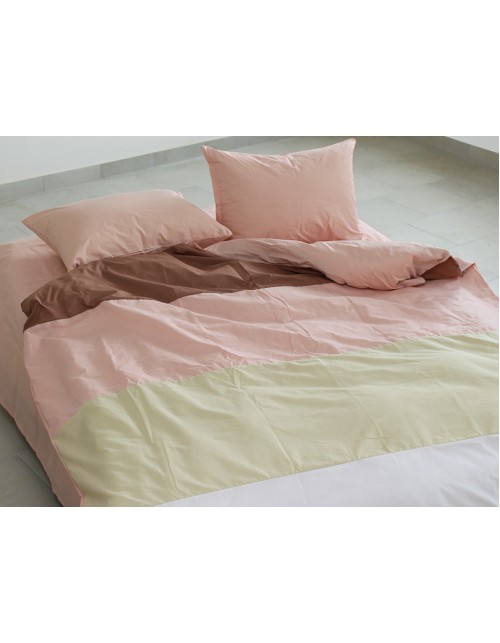 Двоспальний комплект постільної білизни у смужку рожевого кольору, Поплін