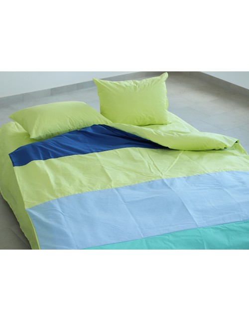 Двухспальный комплект постельного белья в полоску светло-зеленого цвета, Поплин