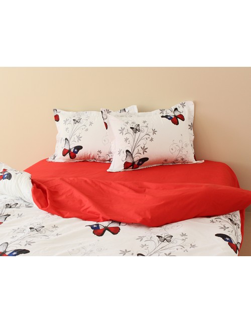 Двухспальный комплект постельного белья белого цвета с бабочками, Ранфорс