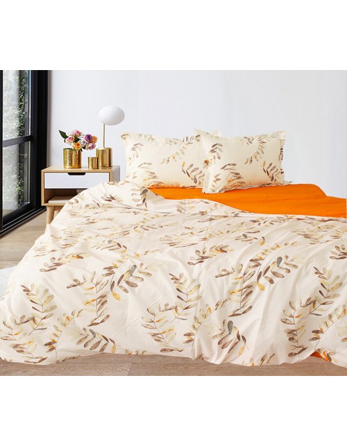 Двухспальный комплект постельного белья молочно-оранжевого цвета с ветвями, Ранфорс