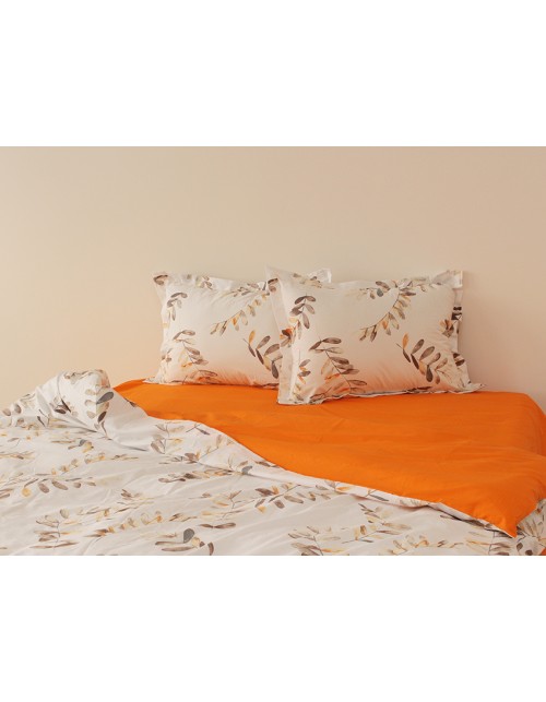 Двухспальный комплект постельного белья молочно-оранжевого цвета с ветвями, Ранфорс