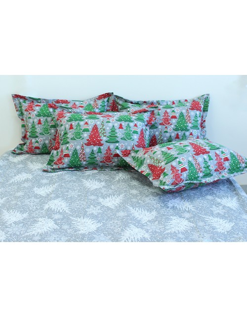 Двоспальний комплект постільної білизни сірого кольору з новорічними ялинками, Ранфорс