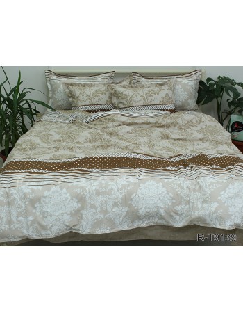 Постель двуспальная бежевого цвета с абстрактным принтом