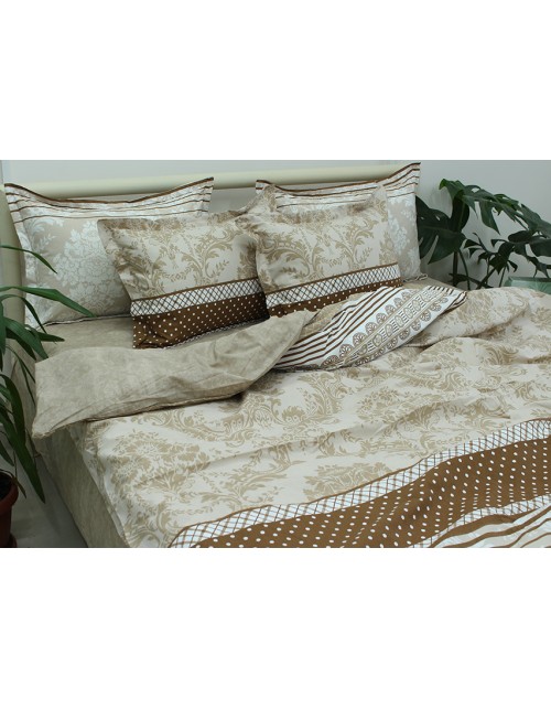 Двоспальний комплект постільної білизни бежевого кольору з абстрактним принтом, Ранфорс