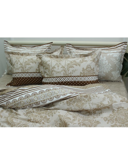 Двоспальний комплект постільної білизни бежевого кольору з абстрактним принтом, Ранфорс