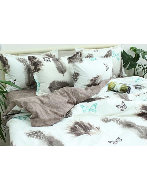 Двухспальный комплект постельного белья с перышками и бабочками, Ранфорс