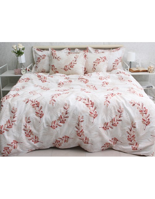 Двухспальный комплект постельного белья с принтом листьями на ветвях, Ранфорс