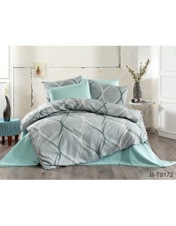 Постель двуспальная серого цвета с абстрактным принтом