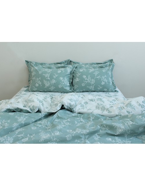 Двухспальный комплект постельного белья бирюзового цвета с цветочным принтом, Ранфорс