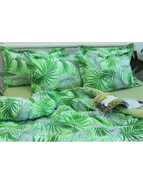 Двоспальний комплект постільної білизни зеленого кольору з листям на гілках, Ранфорс