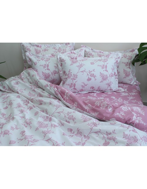 Двоспальний комплект постільної білизни рожевого кольору з квітковим принтом, Ранфорс