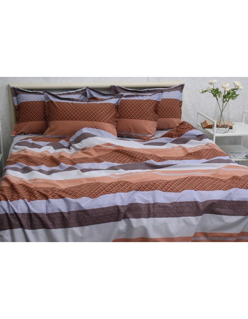 Двоспальний комплект постільної білизни у різнокольорову смужку, Ранфорс