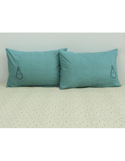 Двухспальный комплект постельного белья бирюзового цвета с лампочкой, Ранфорс