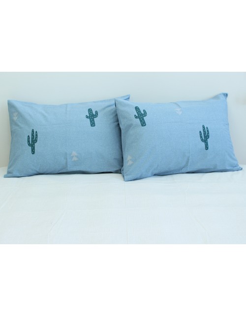 Двухспальный комплект постельного белья серого цвета с кактусами, Ранфорс