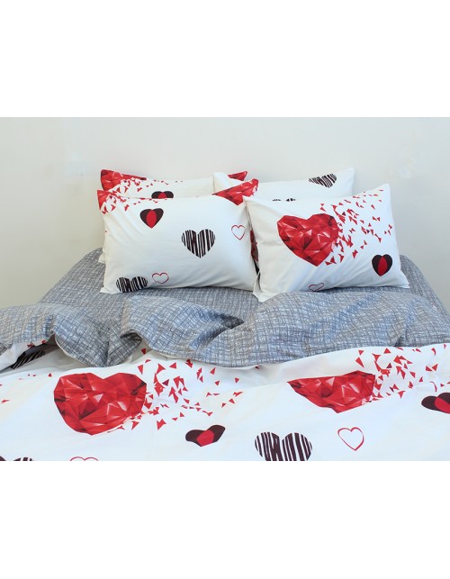 Двухспальный комплект постельного белья белого цвета с сердечками, Ранфорс
