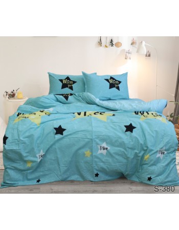 Постель двуспальная зеленого цвета со звездами