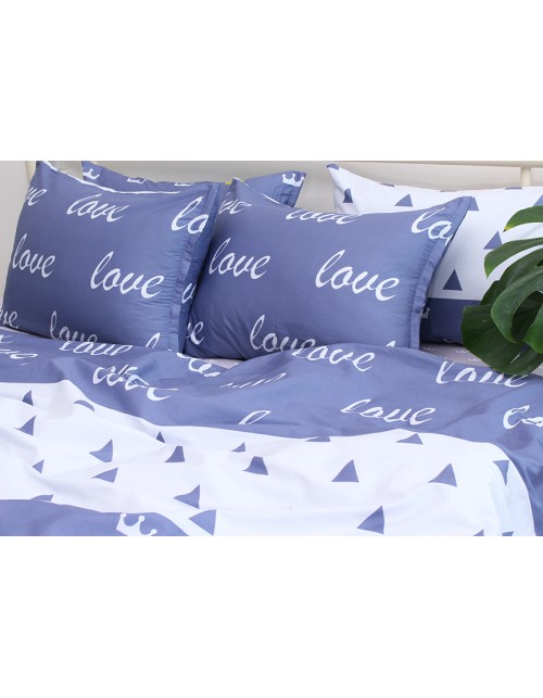 Двухспальный комплект постельного белья синего цвета LOVE, Сатин люкс