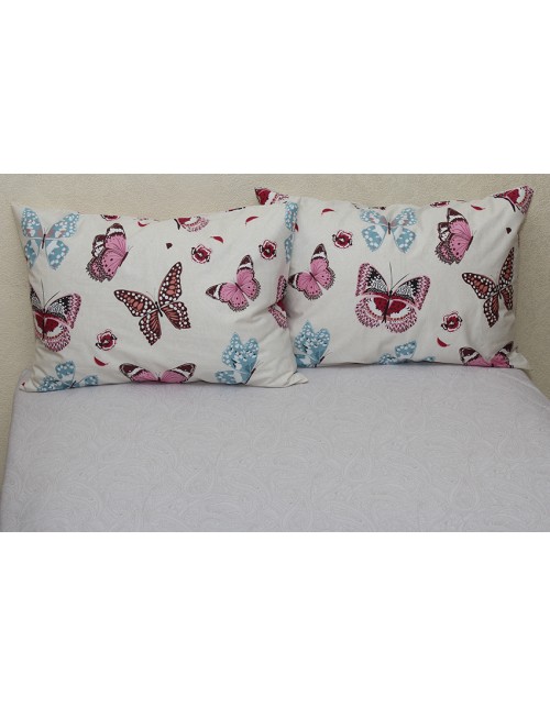 Двоспальний комплект постільної білизни бежевого кольору з метеликами, Сатин люкс