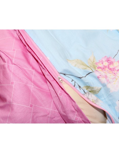 Двоспальний комплект постільної білизни блакитного кольору з квітами, Сатин люкс