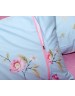 Двоспальний комплект постільної білизни блакитного кольору з квітами, Сатин люкс