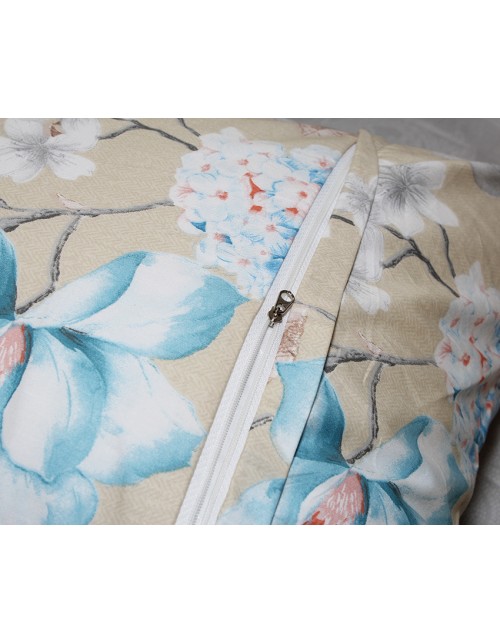 Двоспальний комплект постільної білизни бежевого кольору з квітами, Сатин люкс