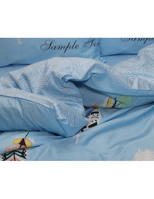 Двухспальный комплект постельного белья голубого цвета, Сатин люкс