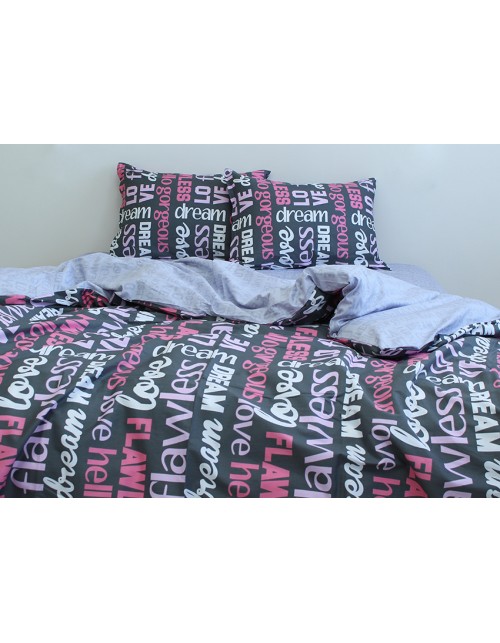 Двоспальний комплект постільної білизни з написом LOVE, Сатин люкс