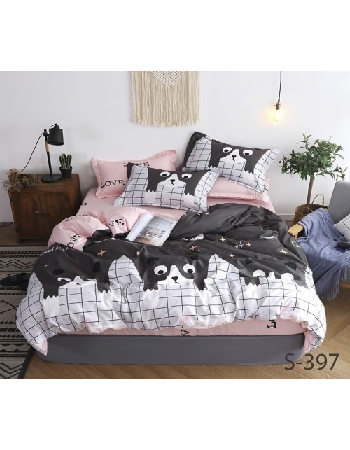 Двоспальний комплект постільної білизни з написом LOVE, Сатин люкс