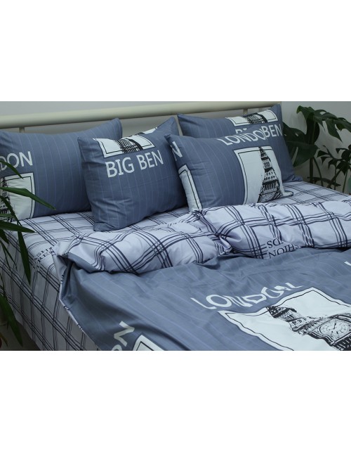 Двоспальний комплект постільної білизни сірого кольору в смужку Лондон, Сатин люкс