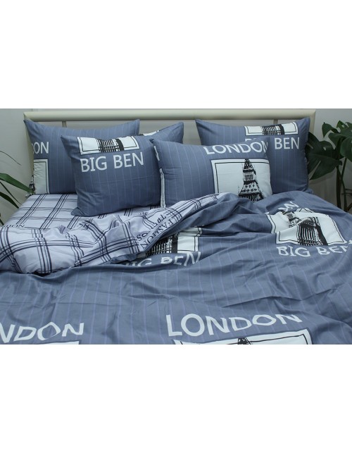Двоспальний комплект постільної білизни сірого кольору в смужку Лондон, Сатин люкс