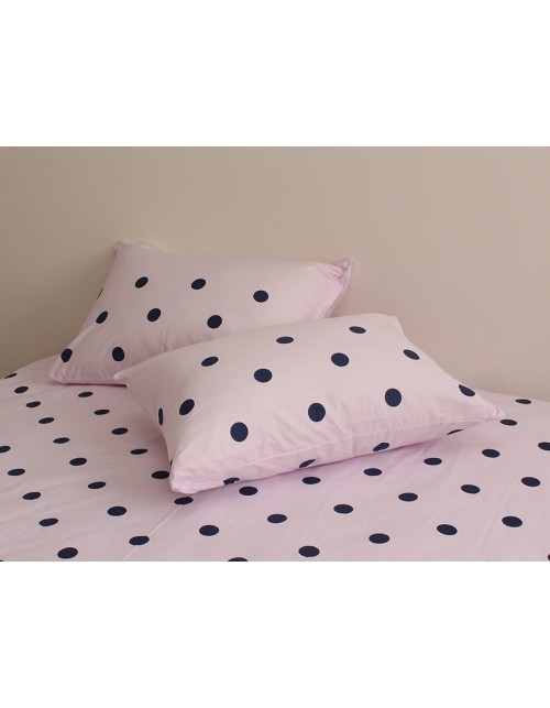 Двухспальный комплект постельного белья синего цвета в горошек, Сатин люкс