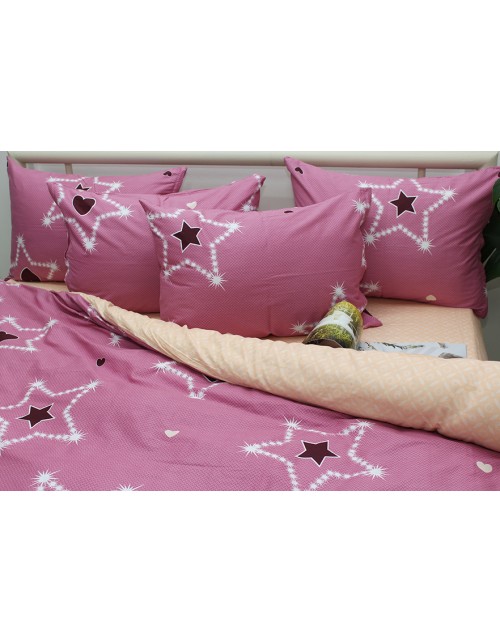 Двухспальный комплект постельного белья коричневого цвета со звездами, Сатин люкс