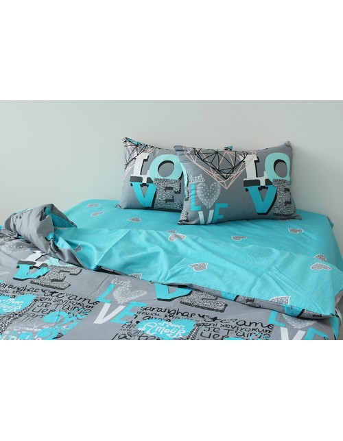 Двухспальный комплект постельного белья серого цвета LOVE, Сатин люкс